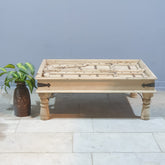 Hand Carved Vintage Door Style Solid Wood Coffee Table 143X83X48 Cm Bleach